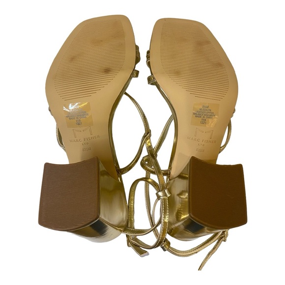 Marc Fisher Ankle Wrap Sandals Faux Leather Gold Size 8.5 - Picture 5 of 6